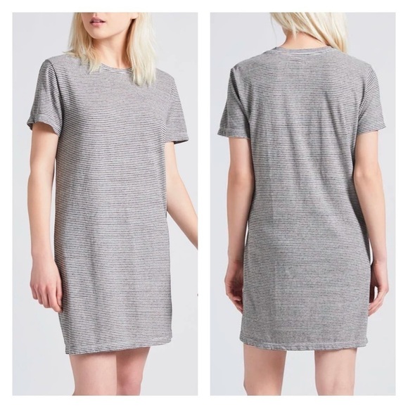 Current/Elliott The Beatnik Cotton Tee Dress in Racer Stripe Gray White L - Picture 1 of 7
